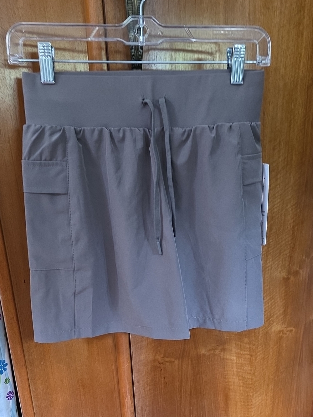 RBX Drawstring Pocket Skort in Taupe/gray